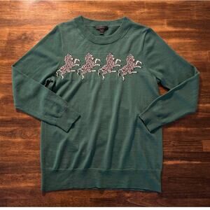 J. Crew Women's Medium Sweater 100% Merino Wool Knit Dancing Zebra Pullover